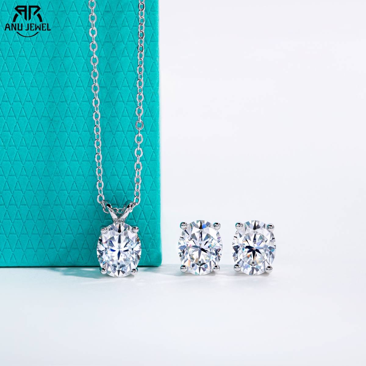 Ansi Chain - AnuJewel 2-5ct オーバルモアッサナイトネックレス 0.5-3ct イヤリング 925