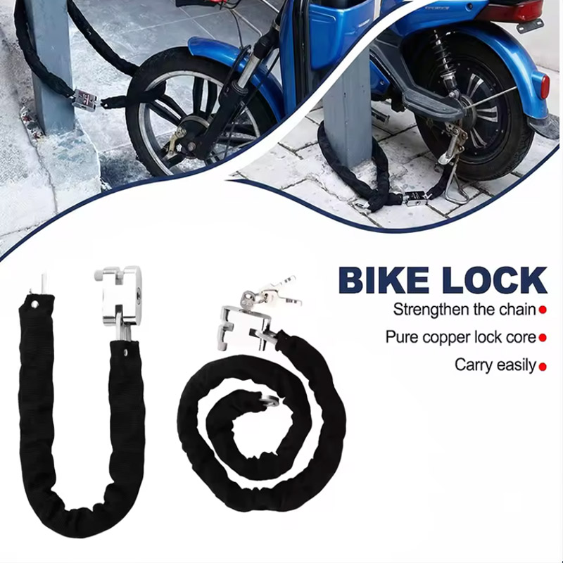 Bike Chain - 1.2M 2M 3M オートバイバイクロック ヘビーデューティーチェーンロック 高耐久ゴム+スチール製自転車セキュリティ南京錠（3キー付き）