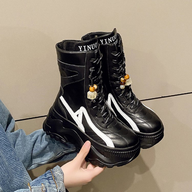 新しい女性用8CMチャンキーミッドカーフブーツ2025秋冬ビ - Motorcycle Chain のレビューと価格