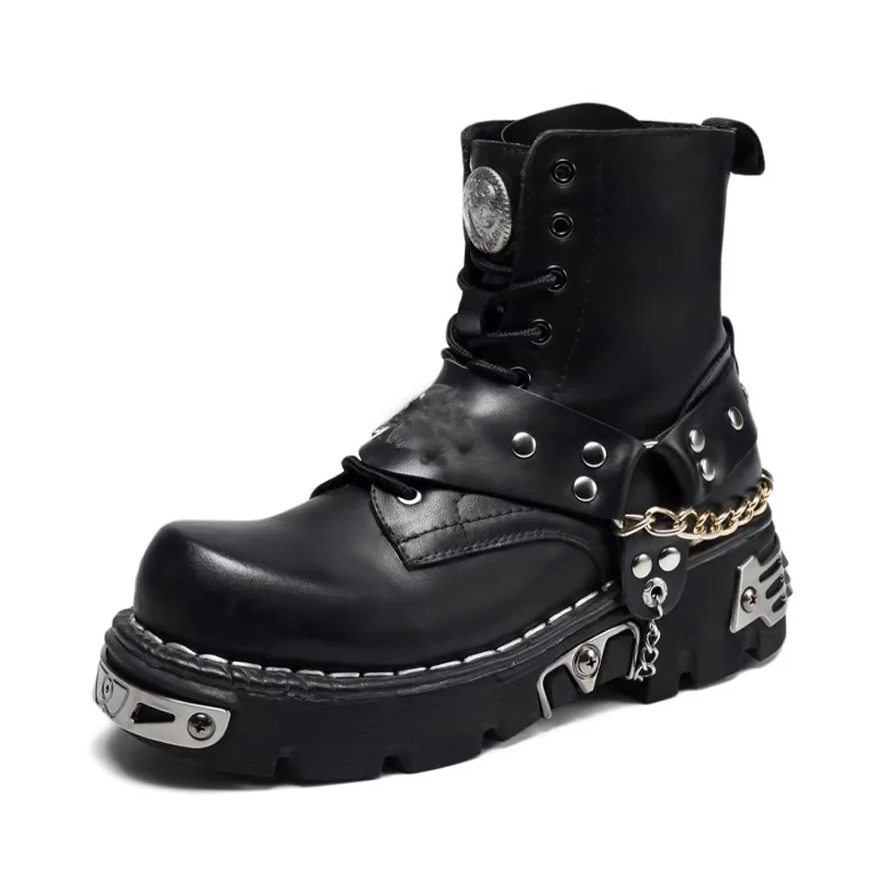 メンズファッション本革オートバイブーツ、パンクゴススカルミッ - Motorcycle Chain のレビューと価格