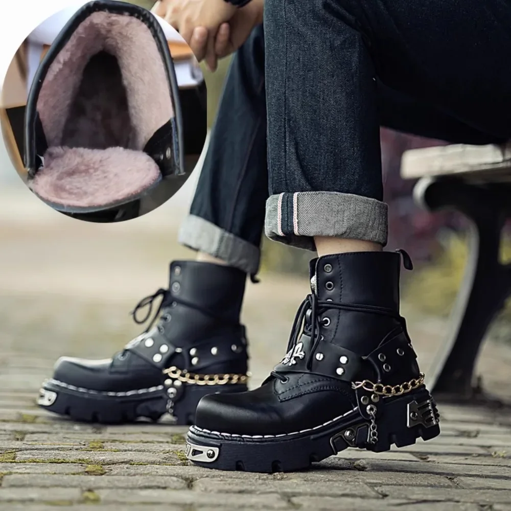 メンズファッション本革オートバイブーツ、パンクゴススカルミッ - Motorcycle Chain のレビューと価格