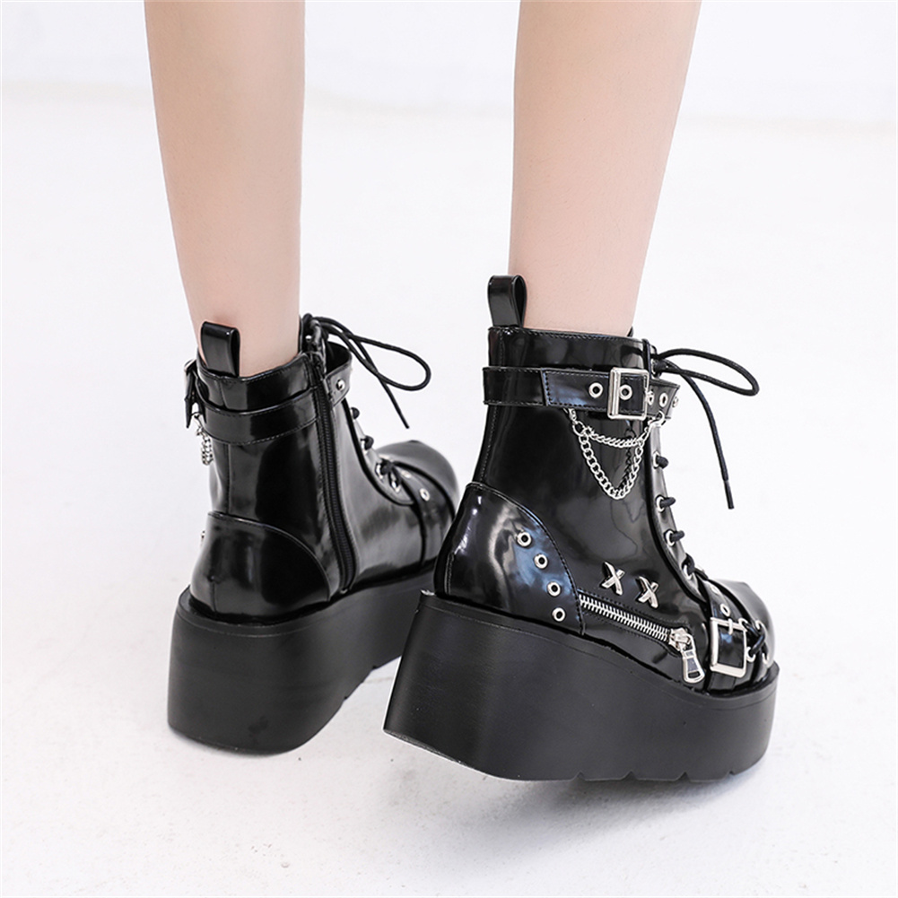新品レディースゴスプラットフォームアンクルブーツファッション - Motorcycle Chain のレビューと価格