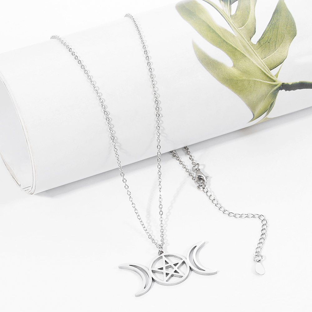 クリエイティブトレンドダブルムーンホローペンタグラムネックレ - Steel Chain のレビューと価格